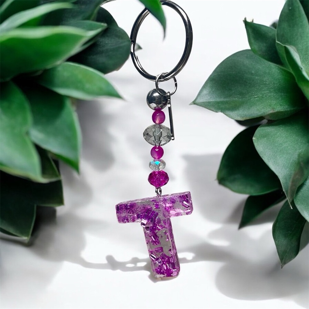Handmade Beaded Keychain with Initial “T”